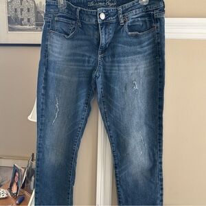 American Eagle Outfitters Distressed Blue Straight Leg Jeans